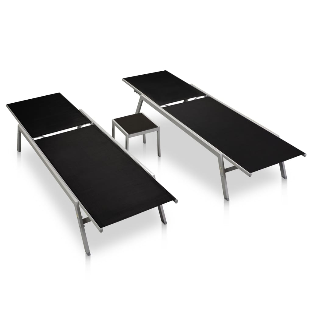 vidaXL Ligbedden 2 st met tafel staal en textileen zwart afbeelding