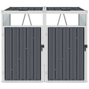 vidaXL Double Garbage Bin Shed Grey 143x81x121 cm Steel