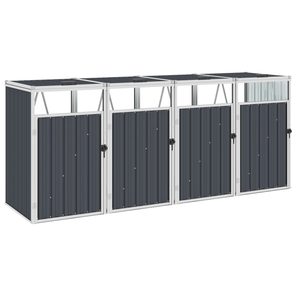 vidaXL Cobertizo cu&aacute;druple cubo basura acero antracita 286x81x121 cm