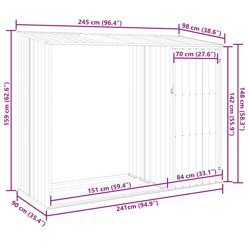 brændeskur 245x98x159 cm galvaniseret stål grå 10 8719883811444 g en hd 10