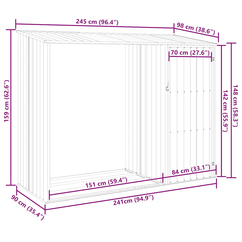 brændeskur 245x98x159 cm galvaniseret stål brun 10 8719883811468 g en hd 10