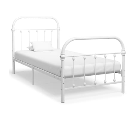 vidaXL Estructura de Cama con LED Dosel Soporte Base Mueble Individual Tapizada Cabecero Dormitorio Habitaci/ón de Cuero Sint/ético Blanco 90x200 cm