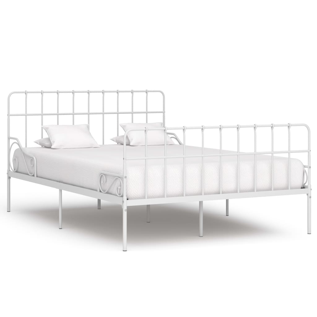 vidaXL Cadru de pat cu bază din șipci, alb, 120 x 200 cm, metal