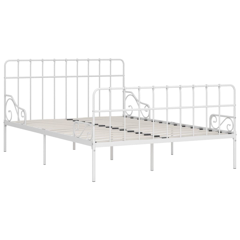 vidaXL Cadru de pat cu bază din șipci, alb, 140 x 200 cm, metal
