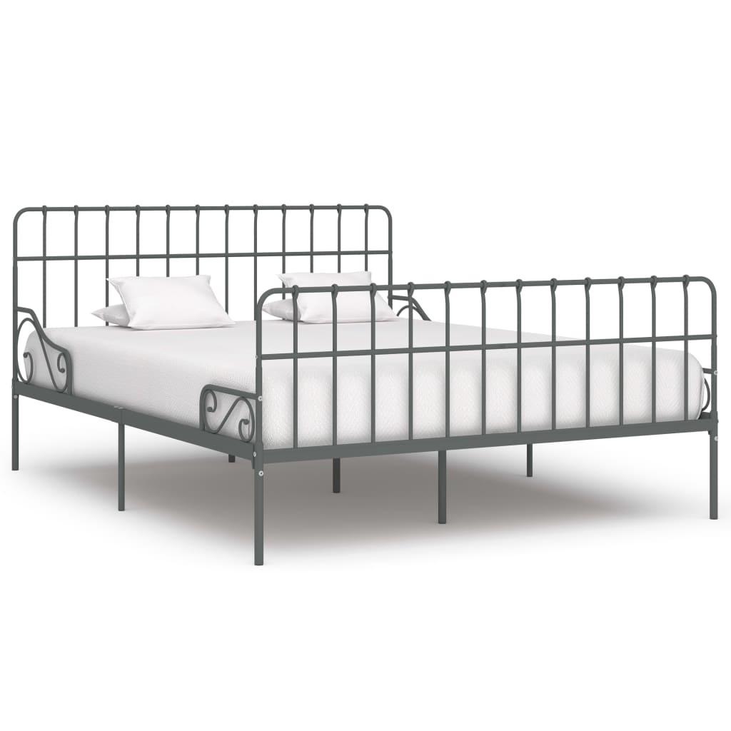vidaXL Cadru de pat cu bază din șipci, gri, 180 x 200 cm, metal
