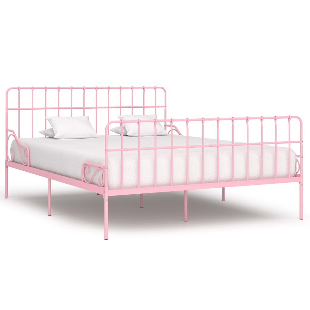 vidaXL Cadru de pat cu bază din șipci, roz, 200 x 200 cm, metal vidaXL