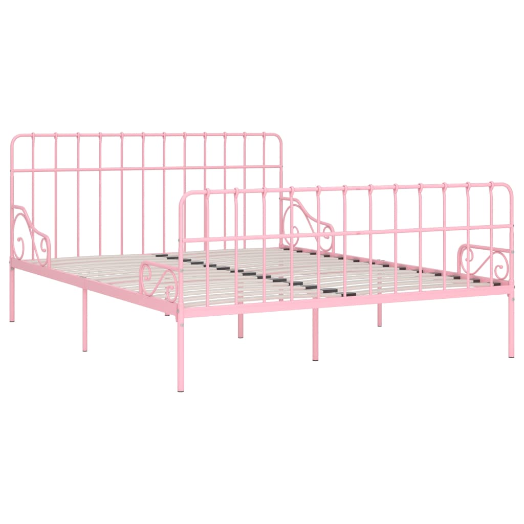 vidaXL Рамка за легло с ламелна основа, розова, метал, 200x200 см