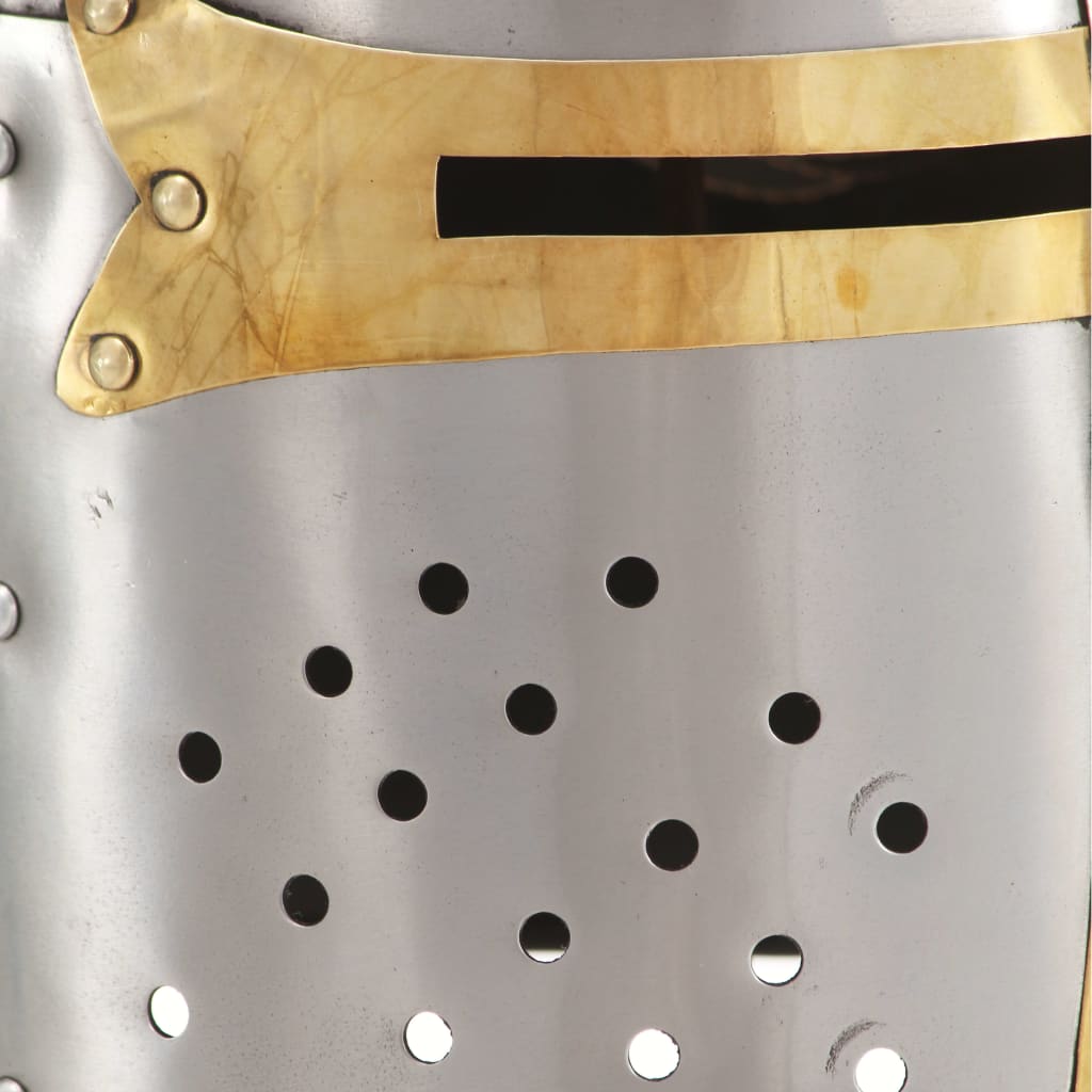 Ezüst antik középkori keresztes lovagi acélsisak LARP másolat 