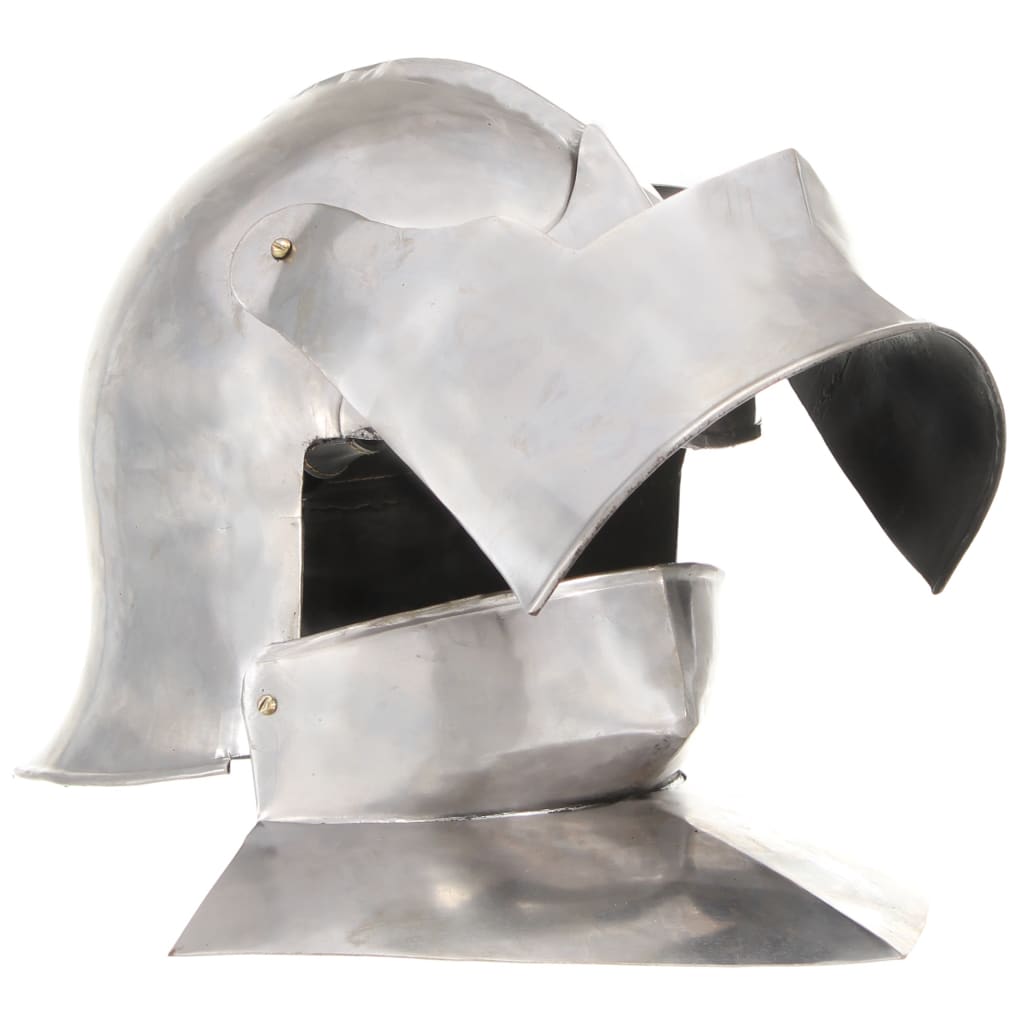 Ezüstszínű antik középkori lovagi acélsisak LARP másolat 