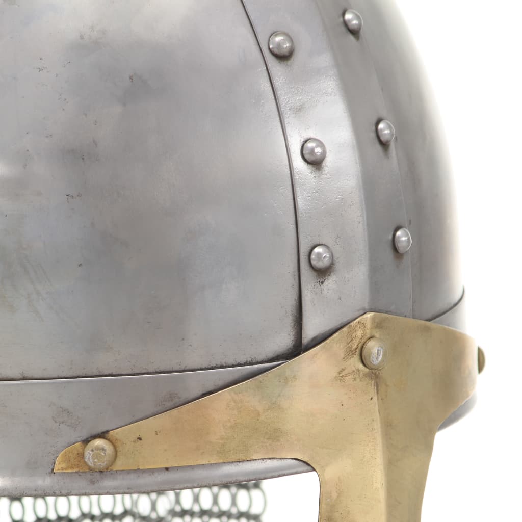 Ezüstszínű antik keresztes lovagi acélsisak LARP másolat 