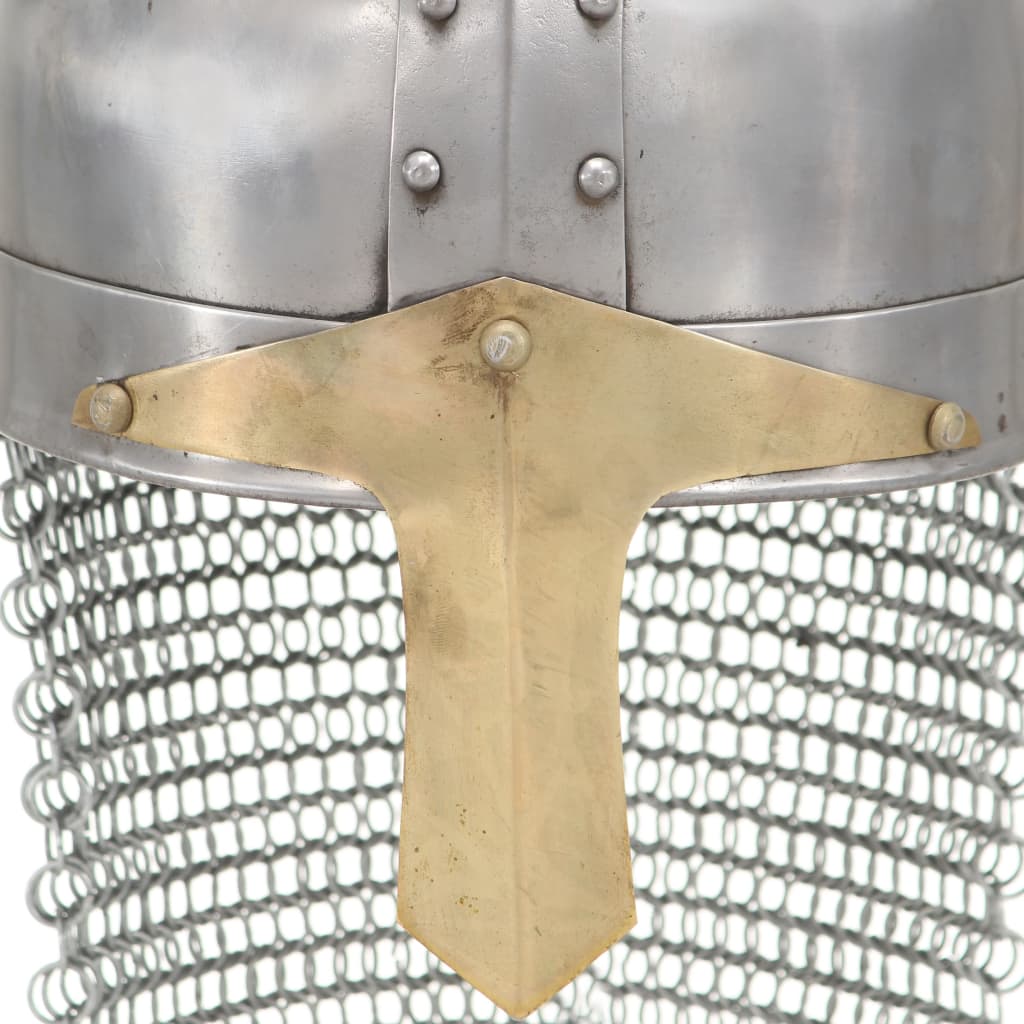 Křižácká rytířská helma pro LARPy replika stříbro ocel