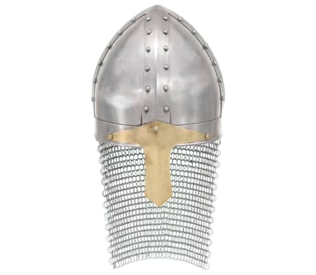 vidaXL Kreuzritter-Helm Antik Replik LARP Silbern Stahl