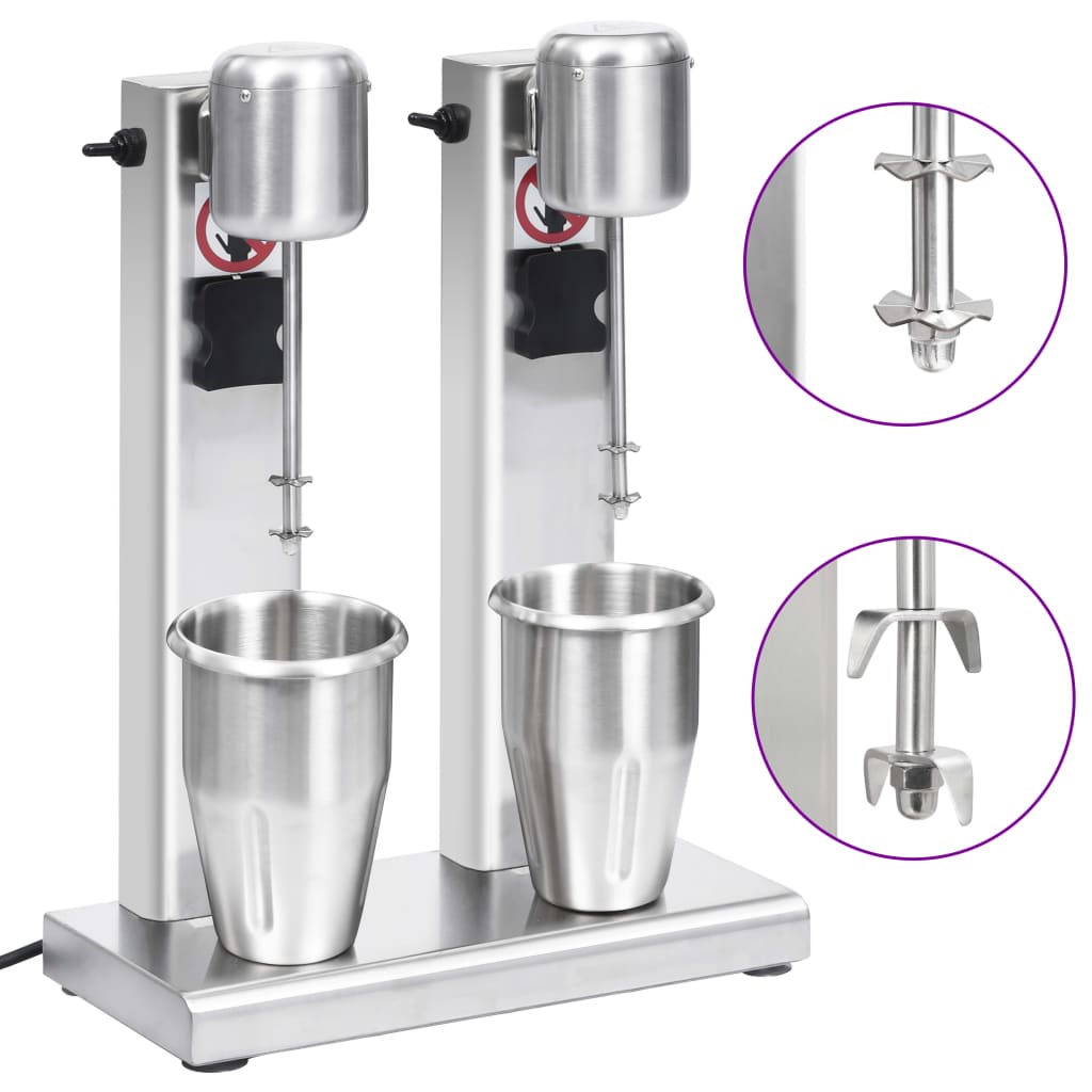 vidaXL Mixer de milkshake cu 2 vase, oțel inoxidabil, 2 L vidaXL imagine 2022 1-1.ro