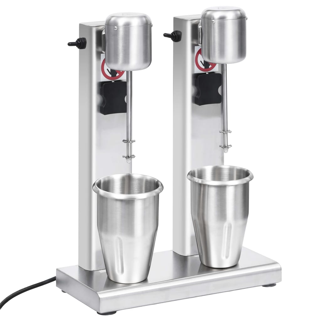 vidaXL Mixer de milkshake cu 2 vase, oțel inoxidabil, 2 L 