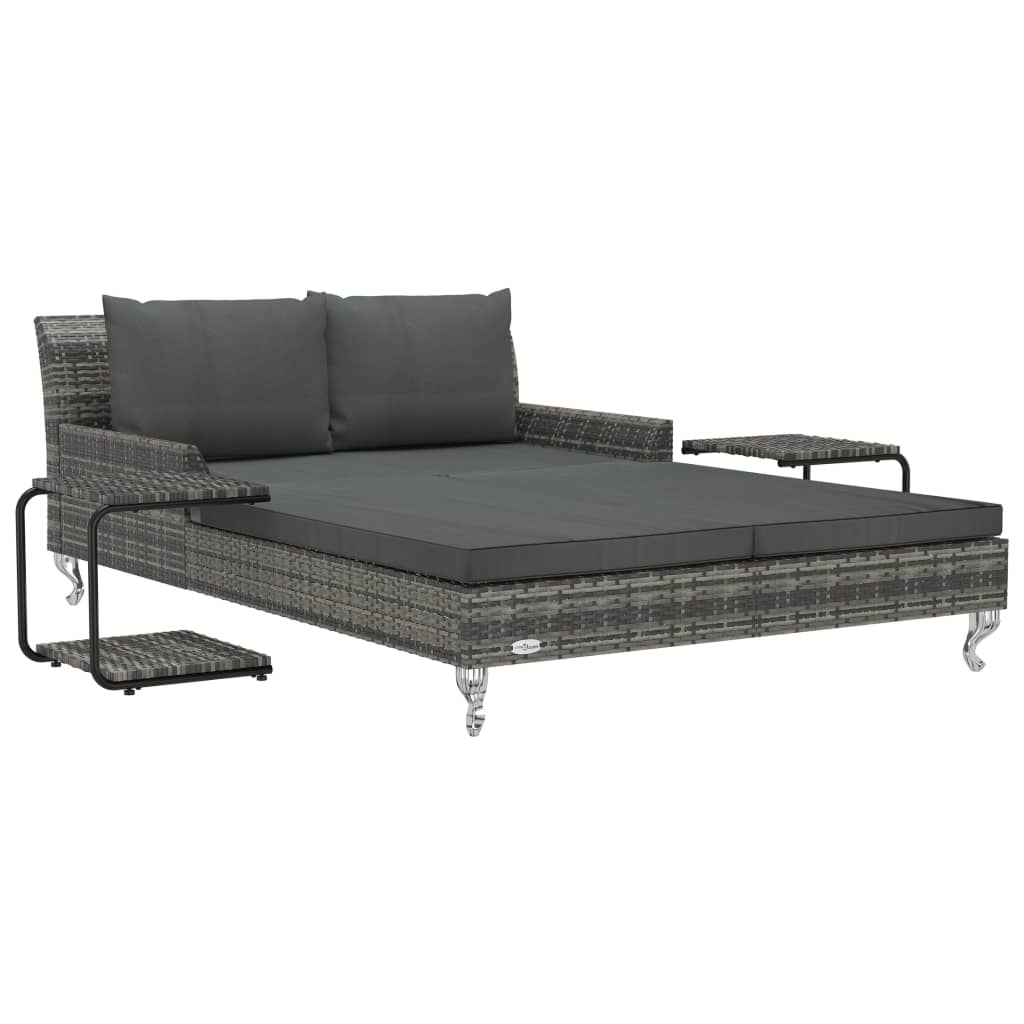 

vidaXL 2-Person Patio Sun Bed with Cushions Poly Rattan Gray