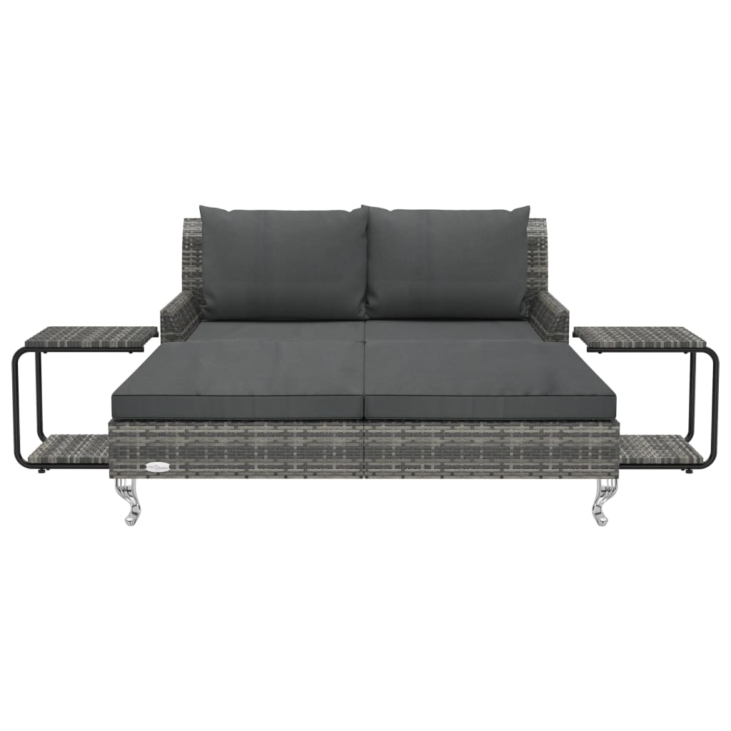 

vidaXL Ligbed met kussens 2-persoons poly rattan grijs