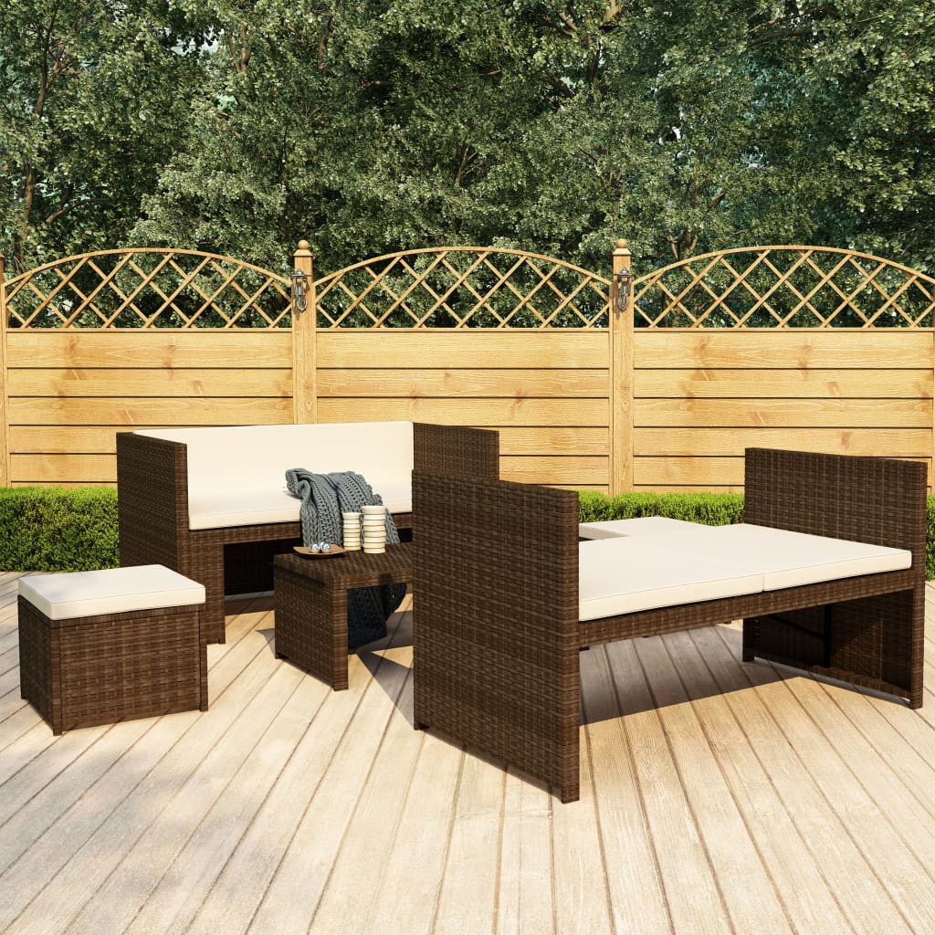 vidaXL 5-tlg. Garten-Lounge-Set mit Auflagen Poly Rattan Braun