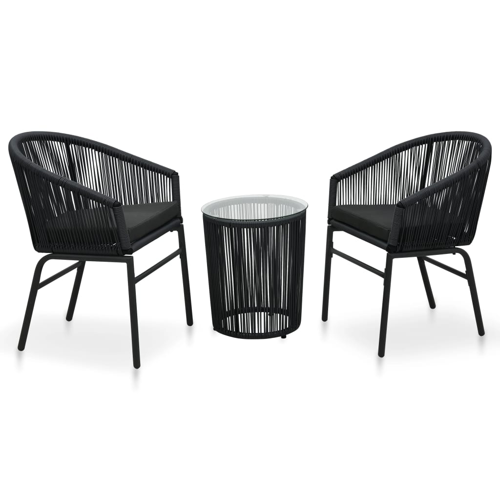 vidaXL Set mobilier de bistro cu perne, 3 piese, negru, ratan PE