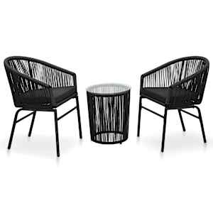 3dílný bistro set s poduškami PE ratan černý - obrázek 1