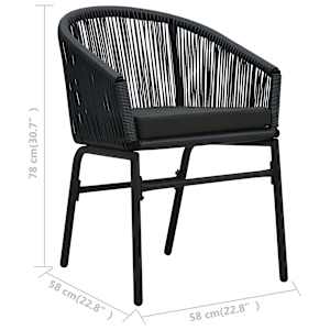3dílný bistro set s poduškami PE ratan černý - obrázek 12
