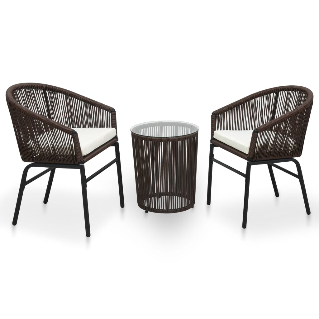 vidaXL Set mobilier de bistro cu perne, 3 piese, maro, ratan PE