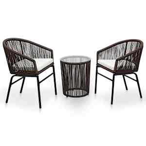3dílný bistro set s poduškami PE ratan hnědý - obrázek 1
