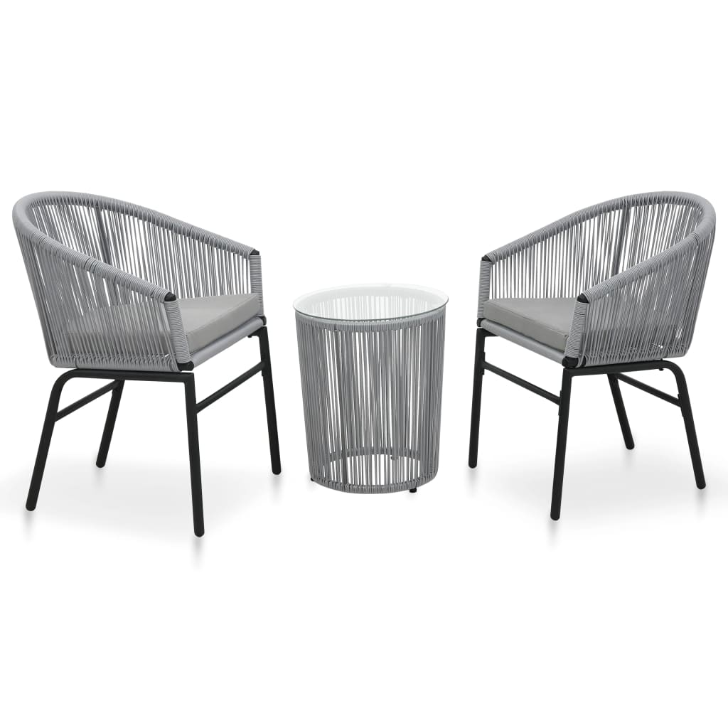 vidaXL Set mobilier de bistro cu perne, 3 piese, gri, ratan PE