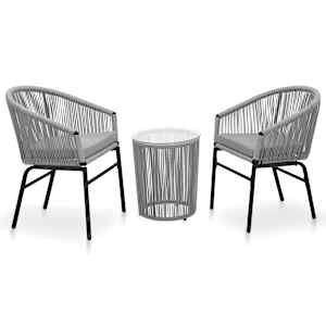 3dílný bistro set s poduškami PE ratan šedý