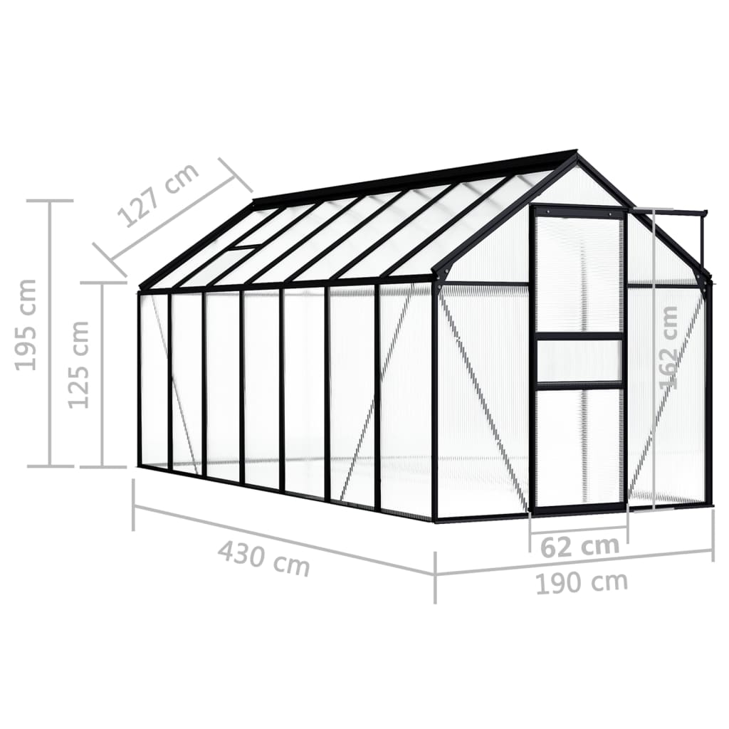 antracitszürke alumínium melegház 8,17 m²