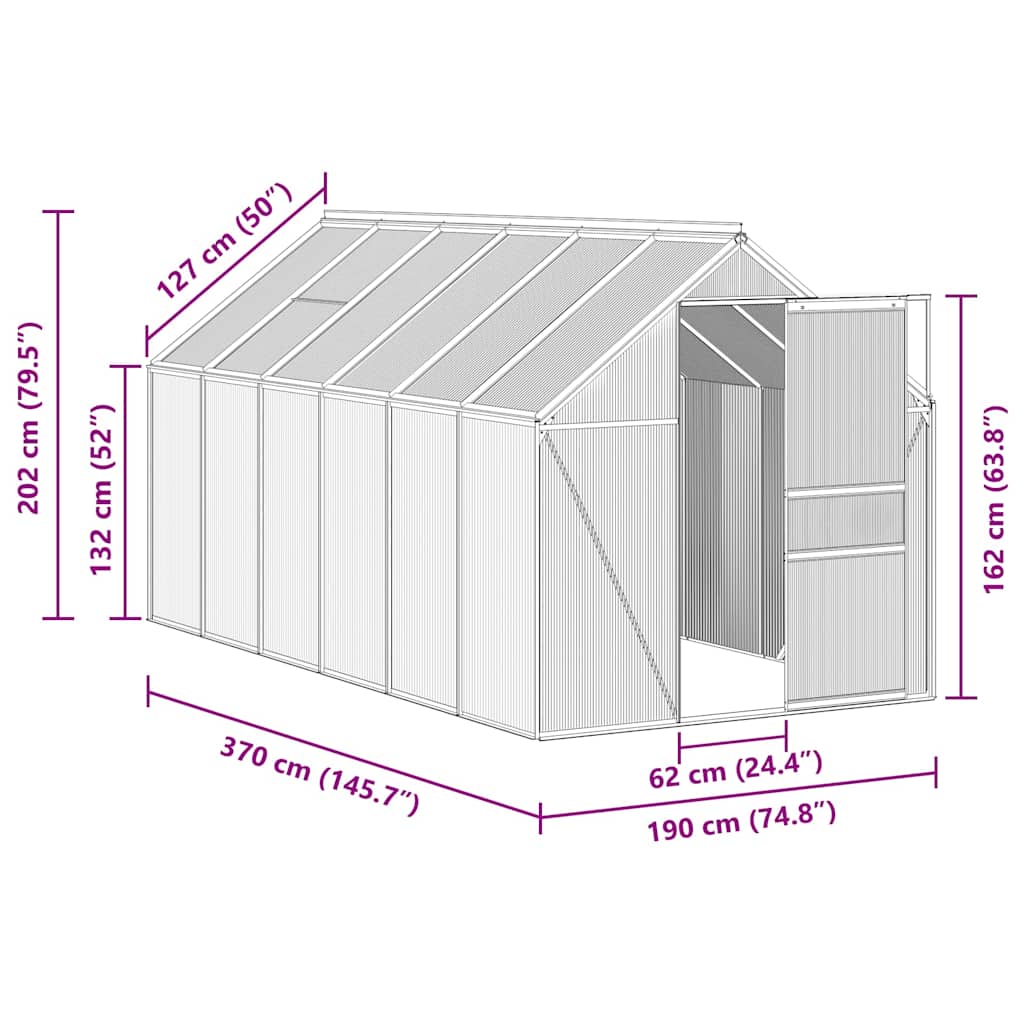 Greenhouse Patio Outdoor Grow House with Base Frame Anthracite Aluminum vidaXL - Picture 6 of 24