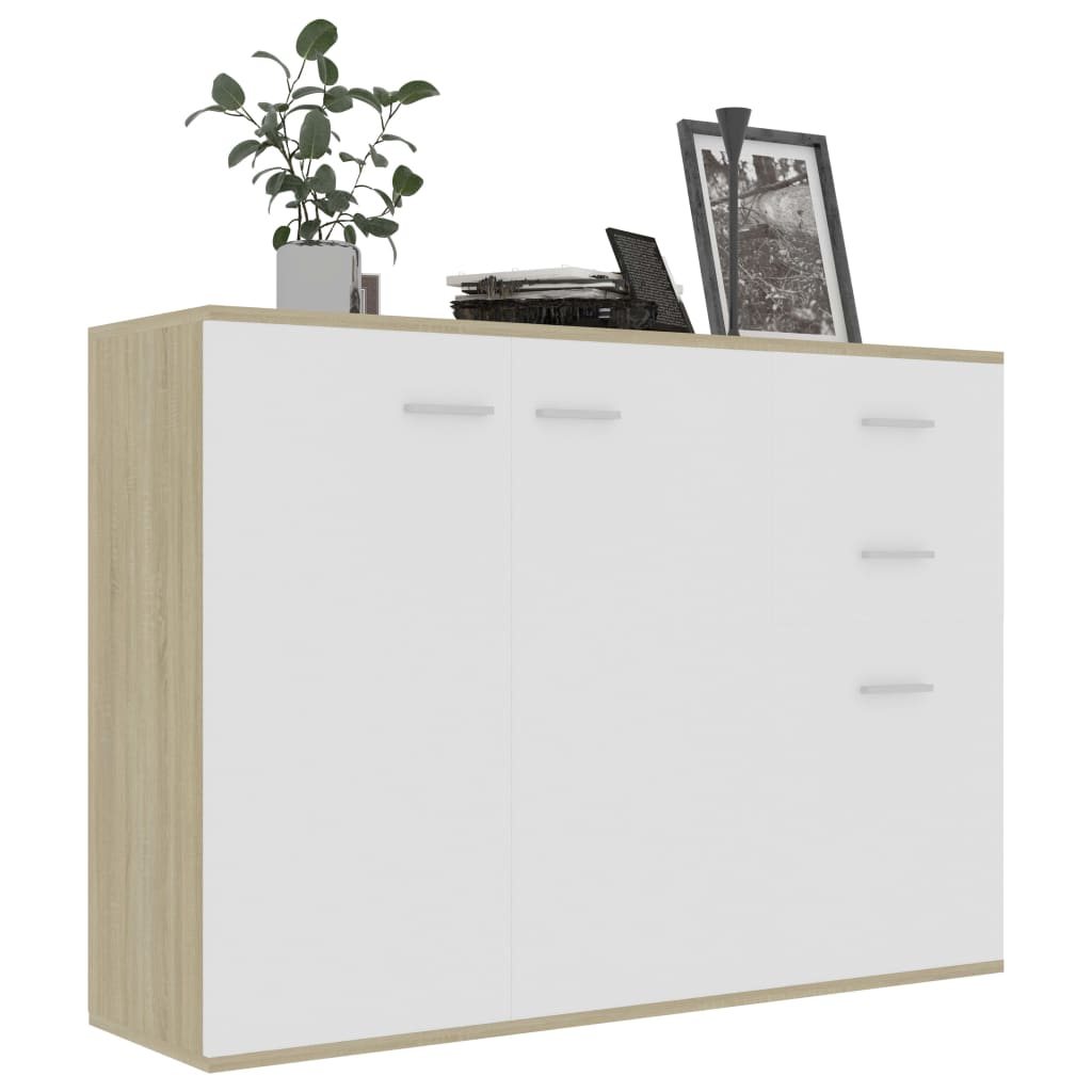 

vidaXL Dressoir 105x30x75 cm spaanplaat wit en sonoma eikenkleurig