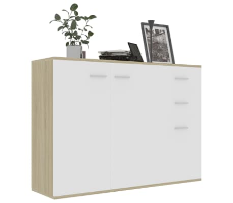 vidaXL skænk 105x30x75 cm konstrueret træ hvid og sonoma-eg