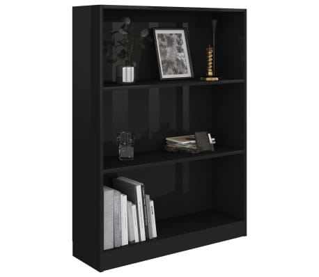 vidaXL Lentyna knygoms, juodos spalvos, 80x24x108cm, MDP, ypač blizgi