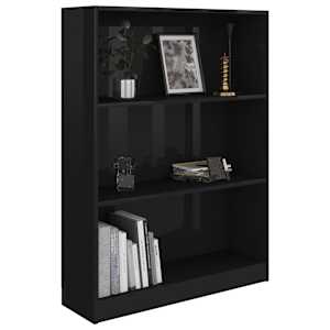 vidaXL Lentyna knygoms, juodos spalvos, 80x24x108cm, MDP, ypač blizgi