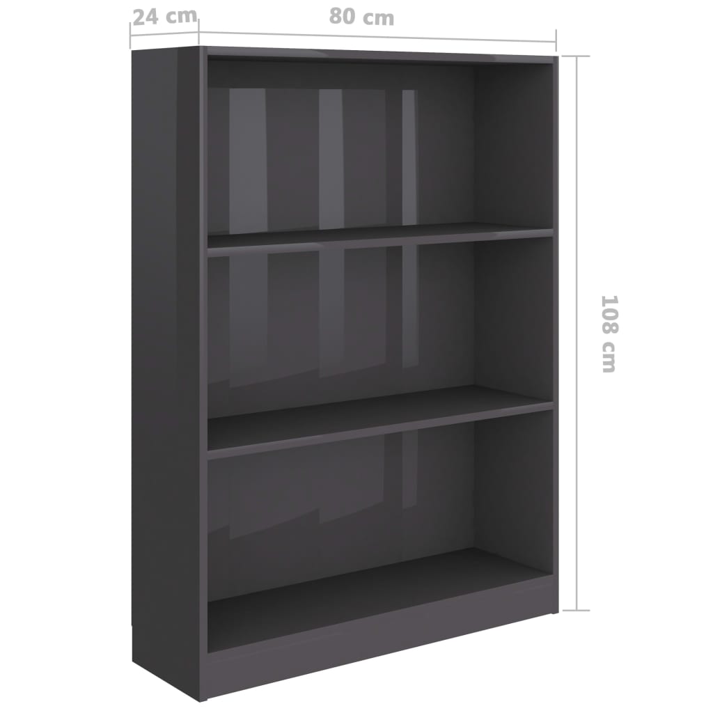Bibliotecă, gri lucios, 80 x 24 x 108 cm, PAL