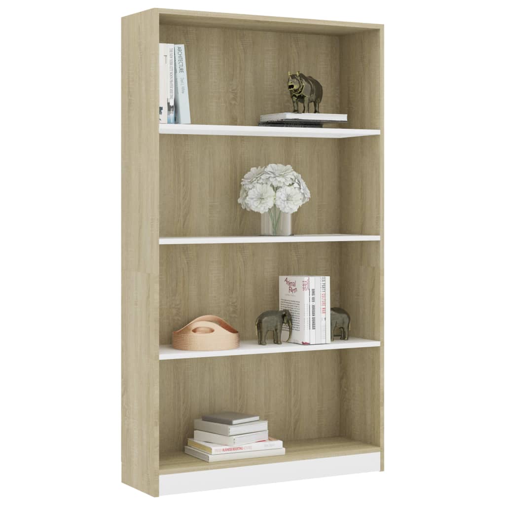 

vidaXL Boekenkast 4 schappen 80x24x142 cm spaanplaat wit sonoma eiken