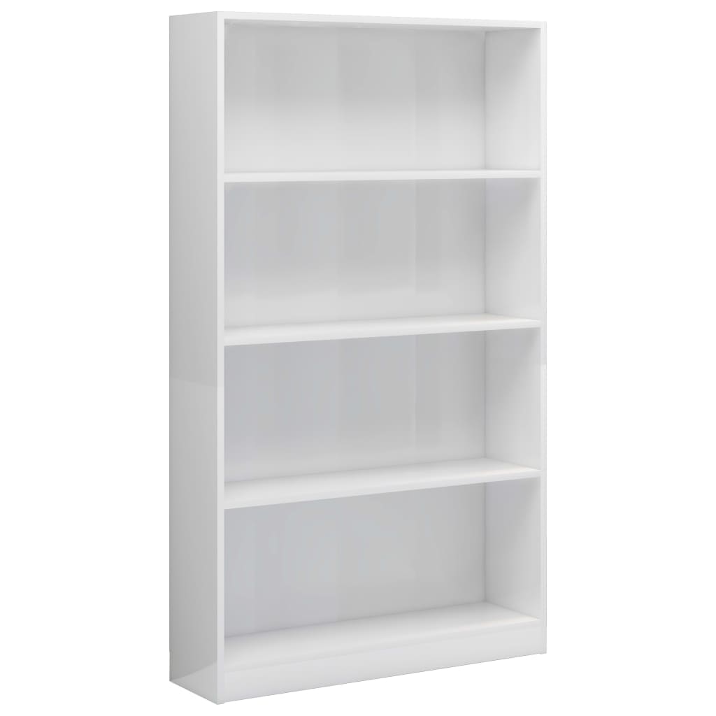 4-szintes fényes fehér forgácslap könyvszekrény 80x24x142 cm 