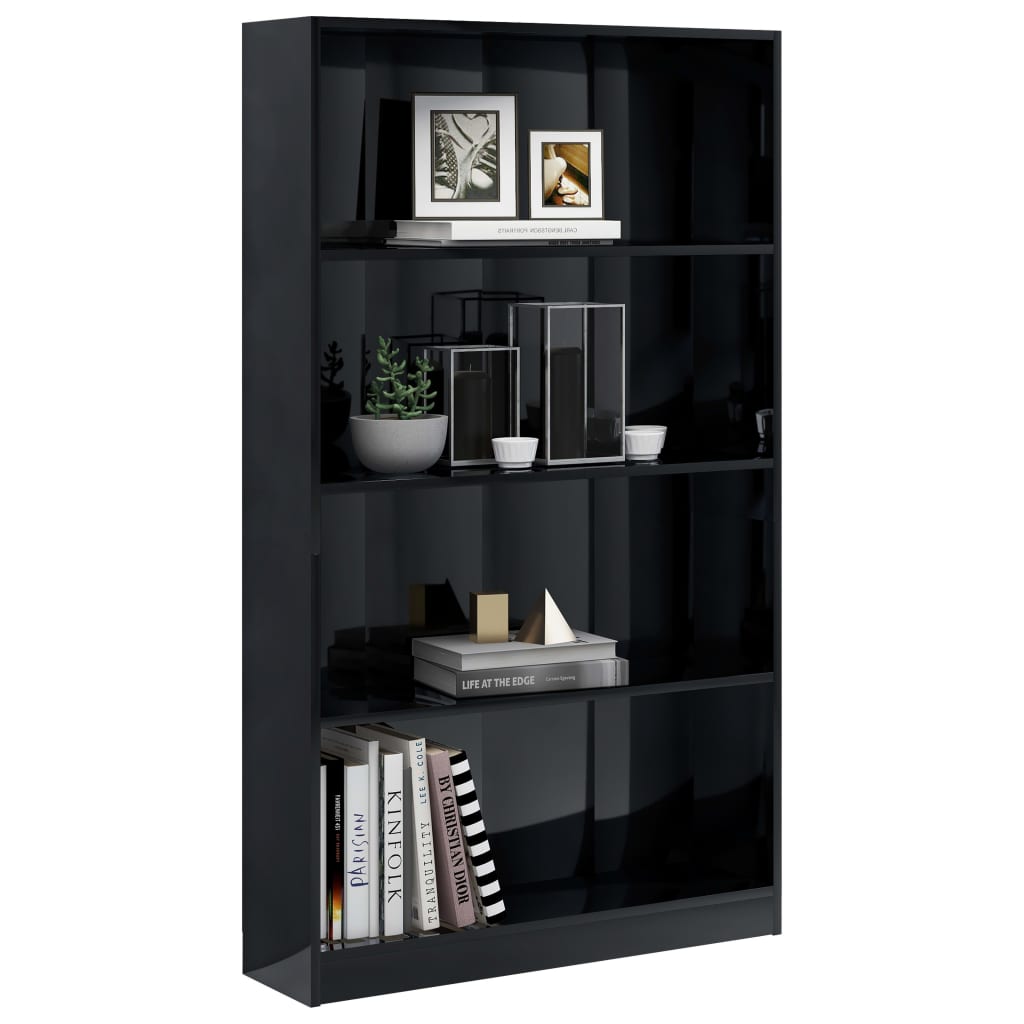 

vidaXL Boekenkast 4 schappen 80x24x142 cm spaanplaat hoogglans zwart