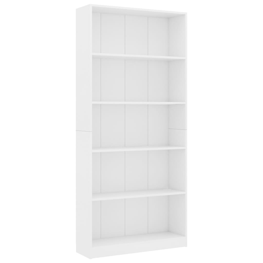 Bücherregal 5 Fächer Weiß 80 x 24 x 175 cm Spanplatte