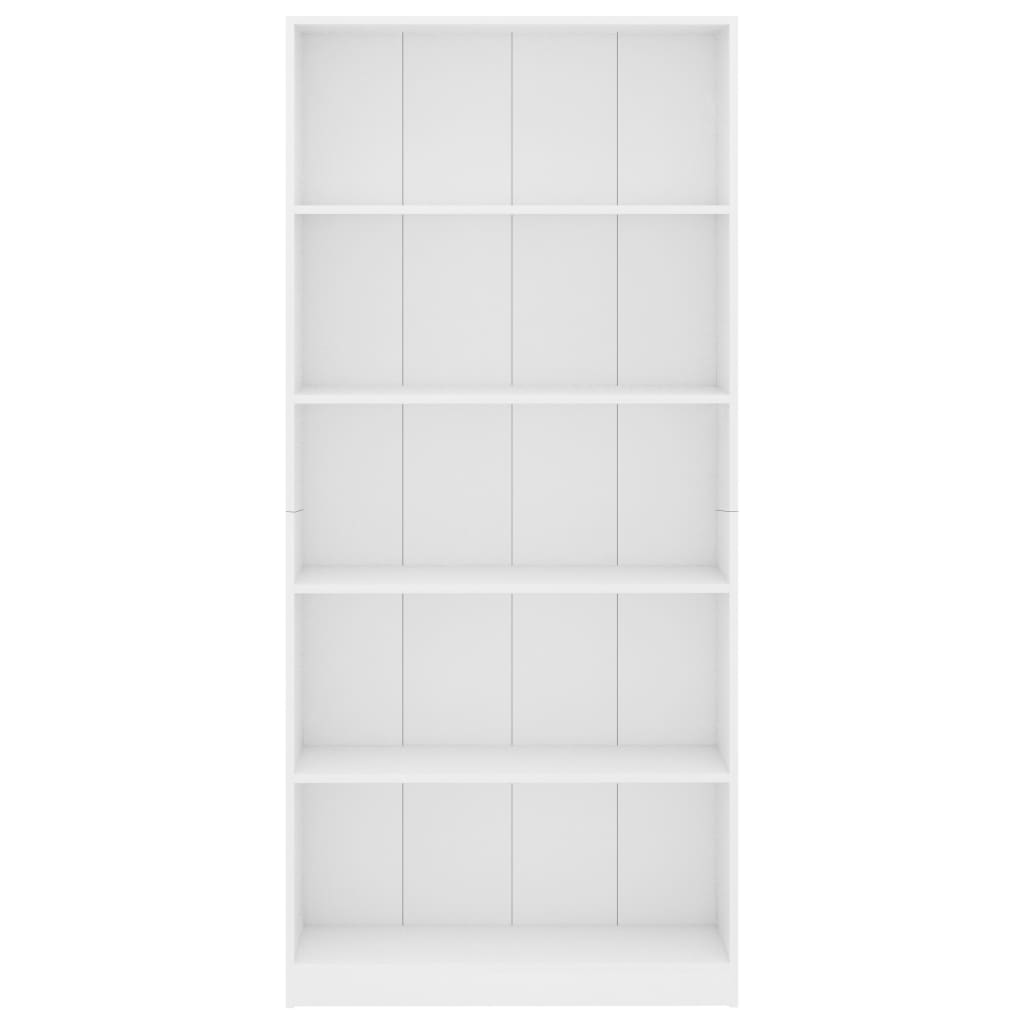 5-szintes fehér forgácslap könyvszekrény 80 x 24 x 175 cm 