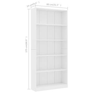 5patrová knihovna bílá 80 x 24 x 175 cm kompozitní dřevo - obrázek 6