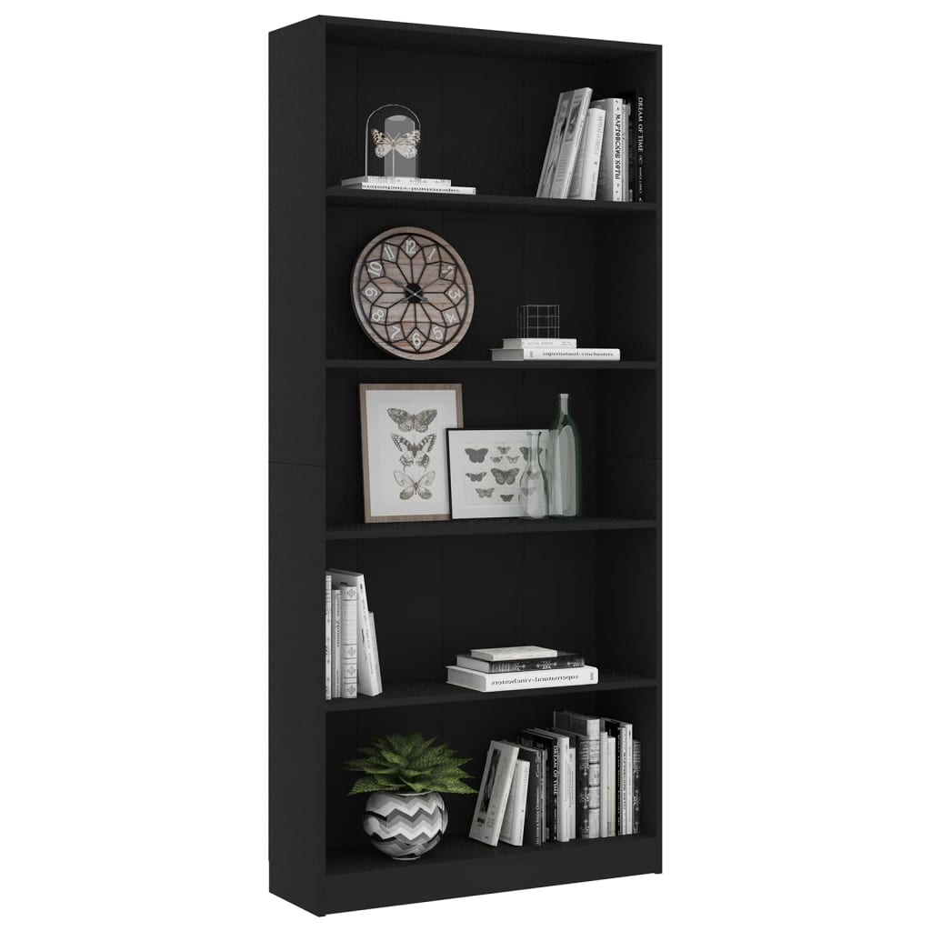 

vidaXL Boekenkast met 5 schappen 80x24x175 cm spaanplaat zwart