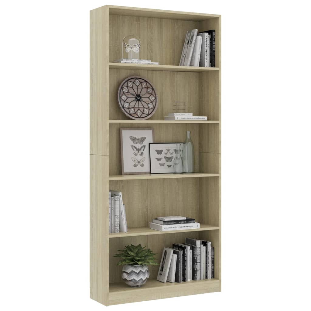 

vidaXL Boekenkast met 5 schappen 80x24x175 cm spaanplaat eikenkleur
