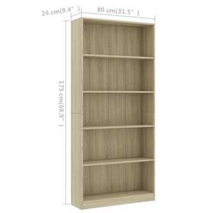 5patrová knihovna dub sonoma 80 x 24 x 175 cm kompozitní dřevo - obrázek 6