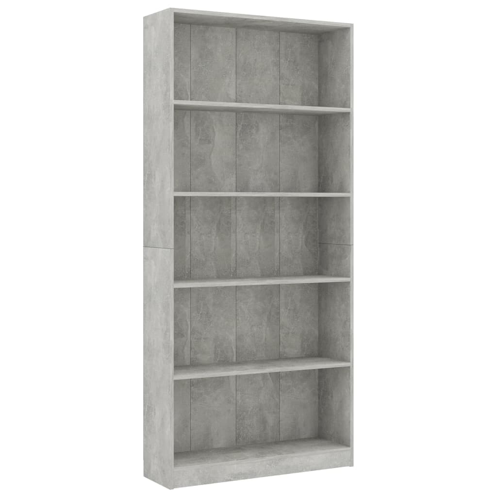 

vidaXL 5-Tier Book Cabinet Concrete Gray 31.5"x9.4"x68.9" Chipboard