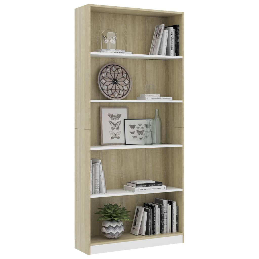 

vidaXL Boekenkast met 5 schappen 80x24x175 cm spaanplaat wit en eiken