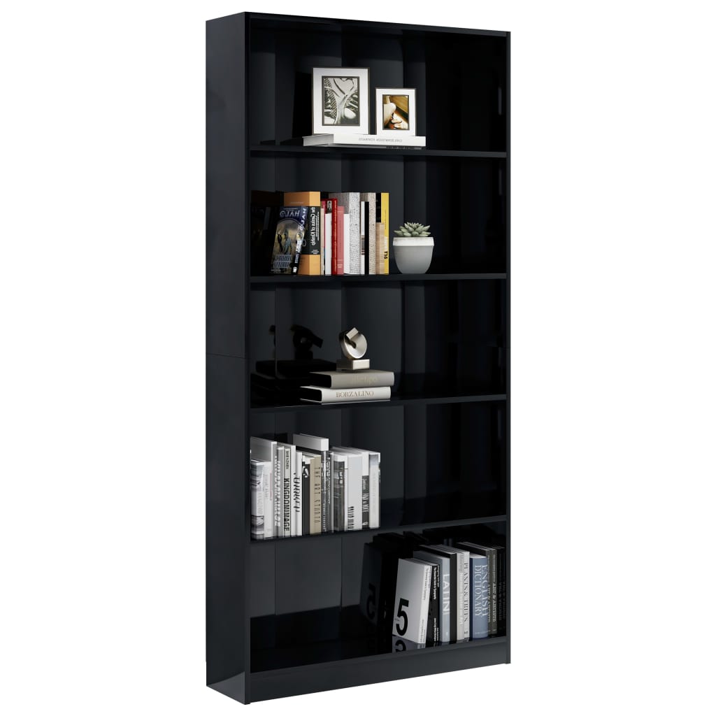 

vidaXL Boekenkast met 5 schappen 80x24x175 cm spaanplaat zwart