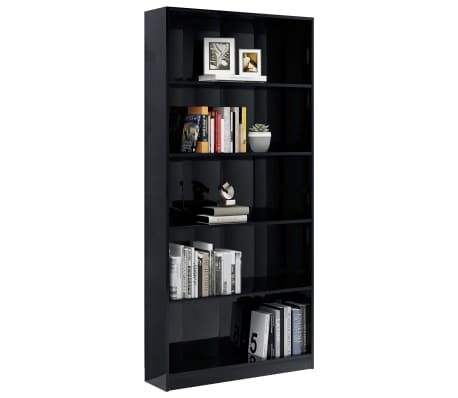 vidaXL Bibliotecă 5 rafturi negru lucios 80x24x175 cm lemn prelucrat