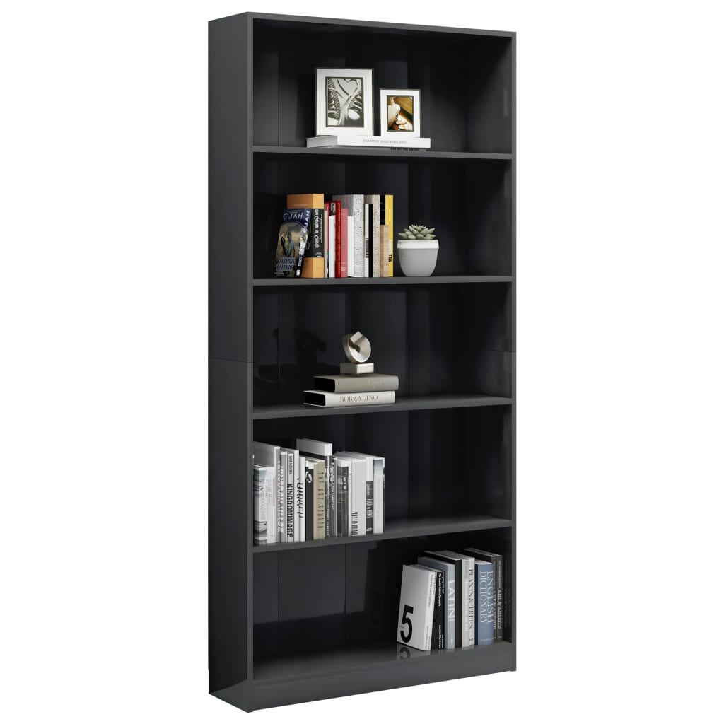 

vidaXL Boekenkast met 5 schappen 80x24x175 cm spaanplaat grijs