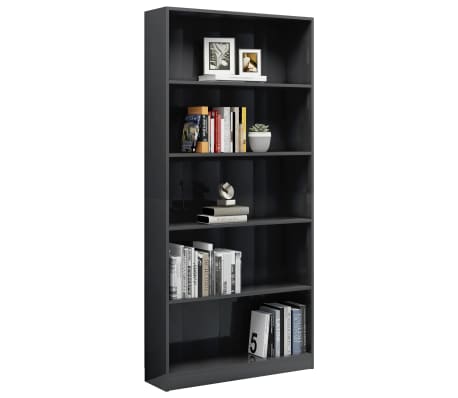 vidaXL 5-Tier Book Cabinet High Gloss Grey 80x24x175 cm Engineered Wood